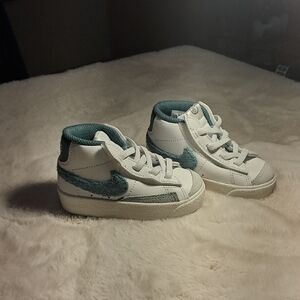 Nike Kids White and Teal High-Top Sneakers
